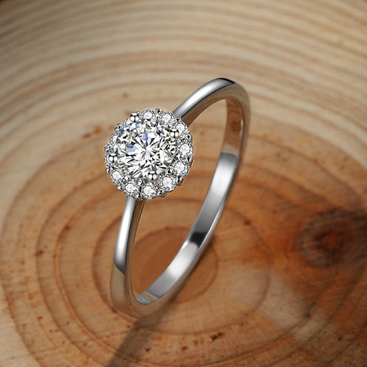 Women Ring Small Diamond Zircon Index Finger Bud Design White Gold Plated Fashion Jewelry Gift Elegant Sparkly