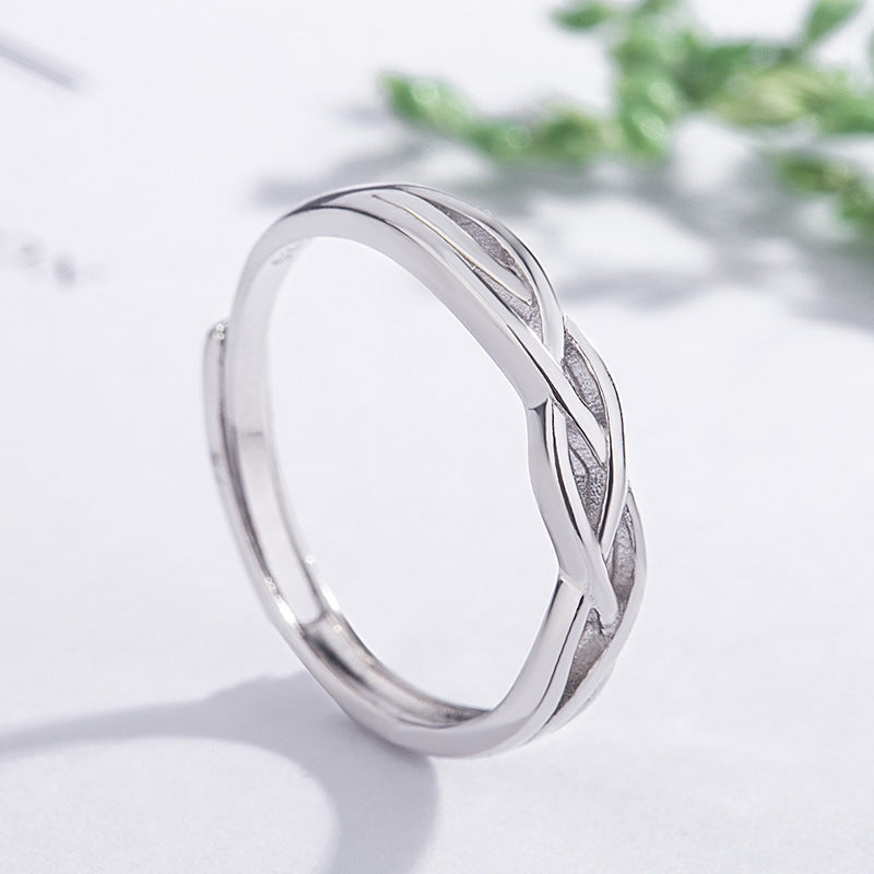 Sterling Silver Couple Rings Adjustable Opening Geometric Electroplated Matching Promise Rings For Anniversary And Gift