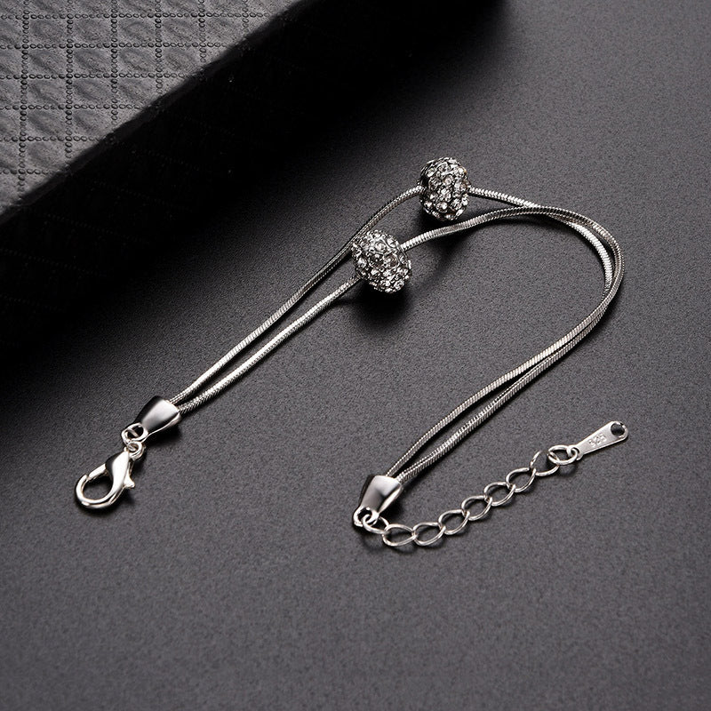 Womens Double Layer Geometric Electroplated Alloy Bracelet With Artificial Gem Inlays European American Jewelry