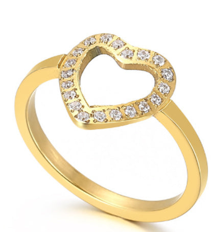 Couple Heart Ring with Diamond Stainless Steel Love Heart Promise Ring Wedding Bands for Lovers