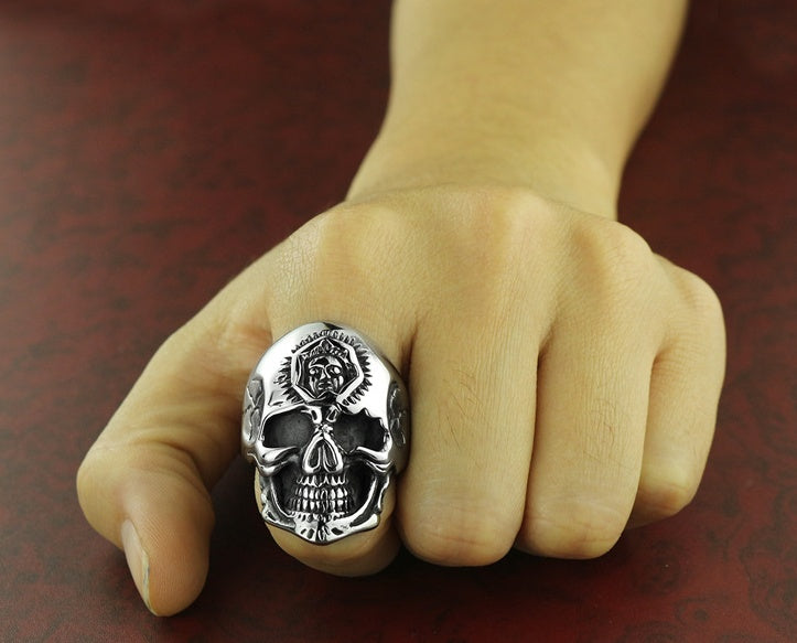 Mens Skull Ring Titanium Steel Silver Color Punk Ring Personality Biker Ring Cool Fashion Jewelry Gift for Him
