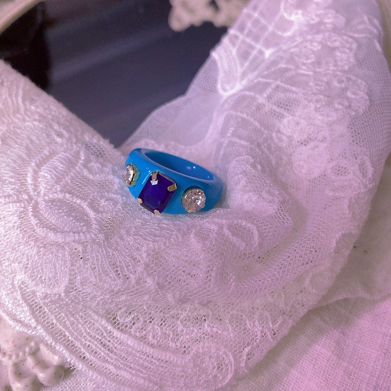 Vintage Acrylic Ring for Women Girls Diamond Ring Plain Ring Green Ring Blue Ring Pink Ring White Ring Niche Ring Customized Ring Plastic Ring