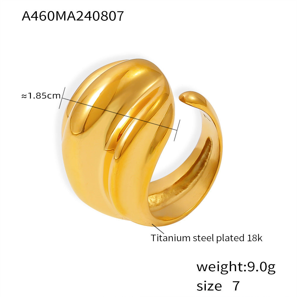 Multi-layer Striped Water Drop Opening Ring Titanium Steel Plated 18K Gold Accessories