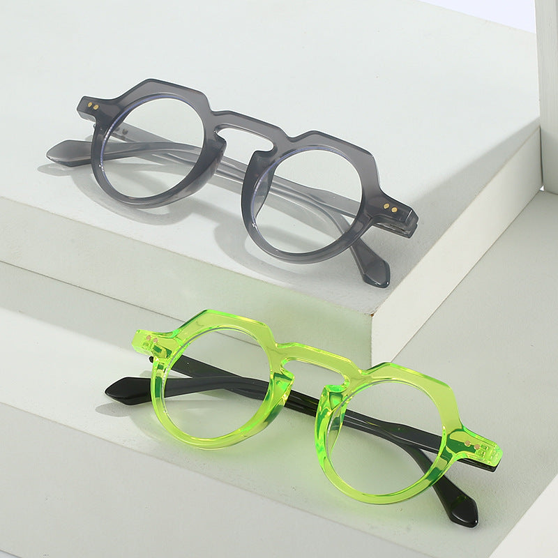 Womens Round Sunglasses Retro Literary Eyewear PC Lens Fashion Accessories Bright Black Gray Green Frames Lux