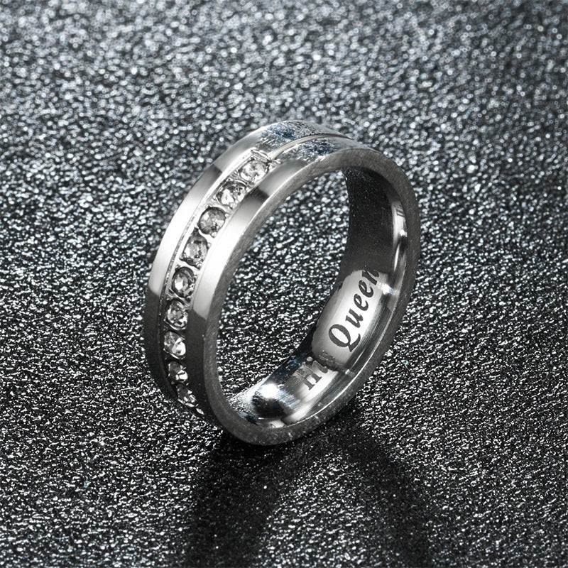His And Hers Crowned Rings Stainless Steel Couple Wedding Bands Platinum Inlaid Gem European American Matching