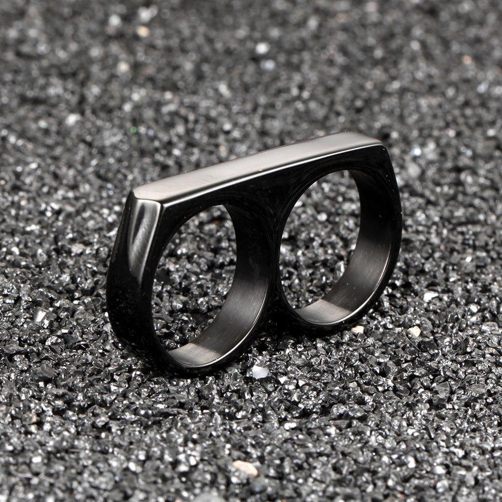Two Finger Ring Geometric Alloy Handmade for Men in Black Steel Gold Size 7 8 9 10 11 12 13 Daily Wear Designs