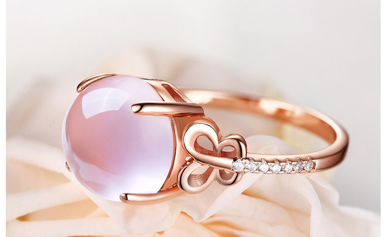 Womens Adjustable Butterfly Rings Rose Gold Pink Crystals Bow White Copper Alloy Inlaid Gemstones Jewelry Gift