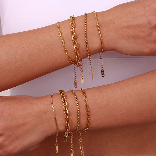 Gold Tone Stainless Steel Chain Bracelet With Extender Fox Tail Cross Keel Design For Women Everyday Wear Gold