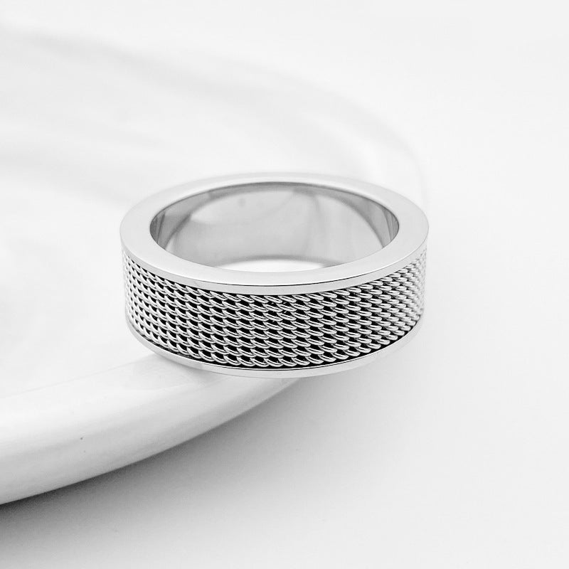 Unisex Titanium Steel Mesh Geometric Ring For Men And Women Modern Fashion Accessory Durable Everyday Wearable