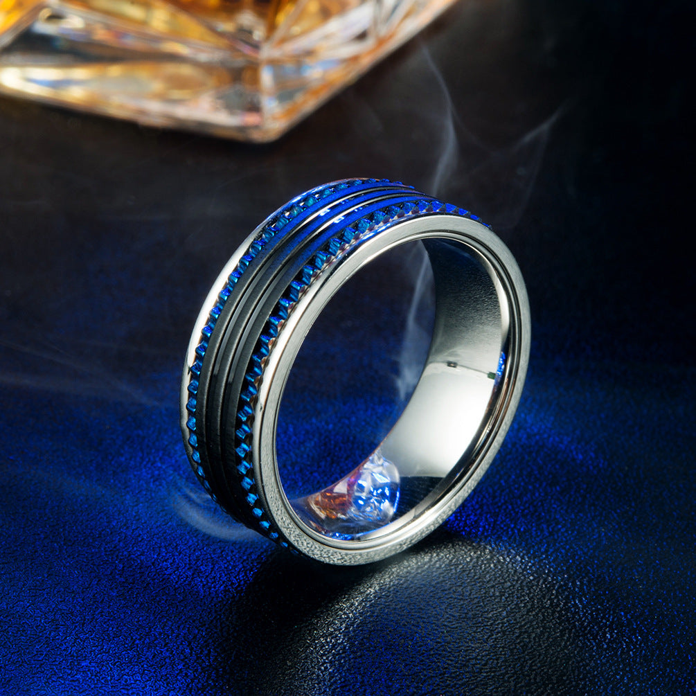 Unisex Two Tone Blue And Black Gear Ring Stainless Steel European And American Style Jewelry Sizes 7 To 12 Men