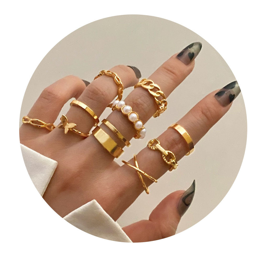 Butterflies Ring Set 22 Piece Geometric Alloy Rings Electroplating And Environmentally Friendly Color Retention