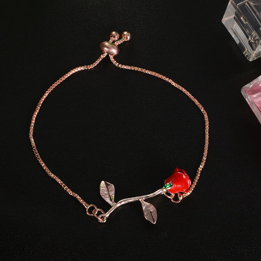 Womens Rose Bracelet Silver Rose Gold Alloy Electroplated Pendant Bracelet For Anniversary Gift And Employee Benefits