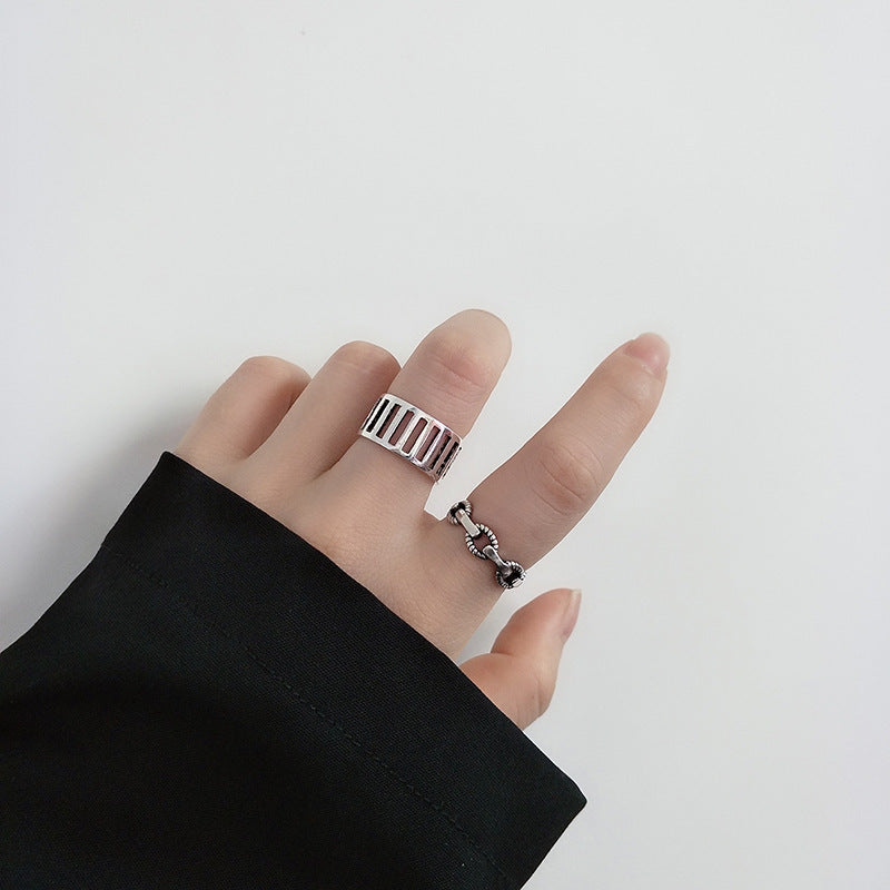 Womens Ring Retro Twine Cross Connect Geometric Copper Ring Electroplated Band Fashion Jewelry Gift Silver Tone