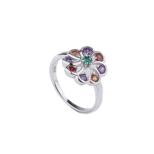Womens 925 Sterling Silver Ring With Round Mixed Color Diamonds Fashion Ring Individually Packed White Gold Plated