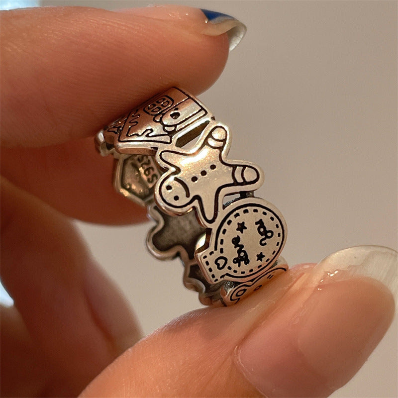 Adjustable Cartoon Character Ring Retro Punk Copper Ring For Women And Men Gift Jewelry Fashion Accessory Gift