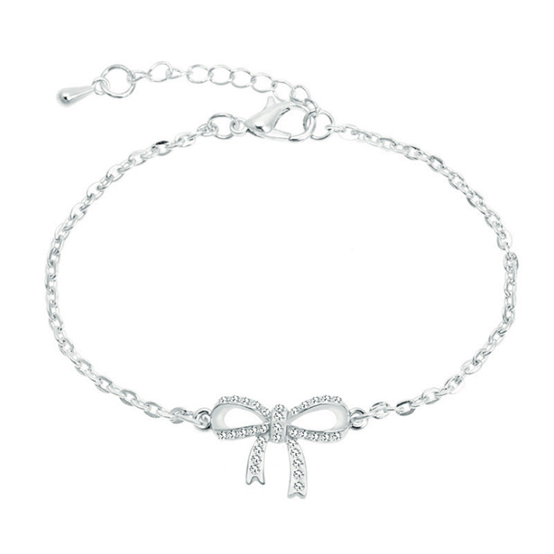 Womens Elegant Rhinestone Bow Bracelet Rose Gold Finish Alloy Hand Jewelry Rhinestone Bracelet For Women And Girls