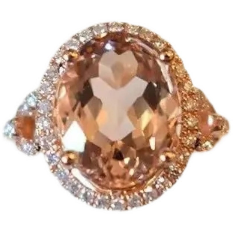 Adjustable Rose Gold Morganite Ring With Diamond Accents Floral Alloy Jewelry For Women Korean Japanese Style Today