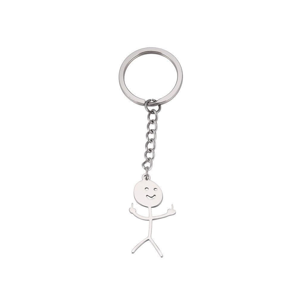 Womens Keychain Pro Cute Smiling Face Figurine Pendant Stainless Steel Accessory Korean Fashion Key Ring Charm