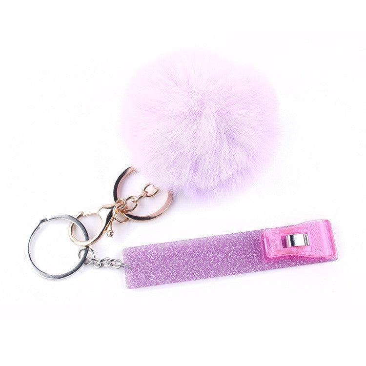 Touch Free Card Holder Keychain With Furry Ball DIY Accessory Secure Easy Card Carrying Contactless Card Clamp