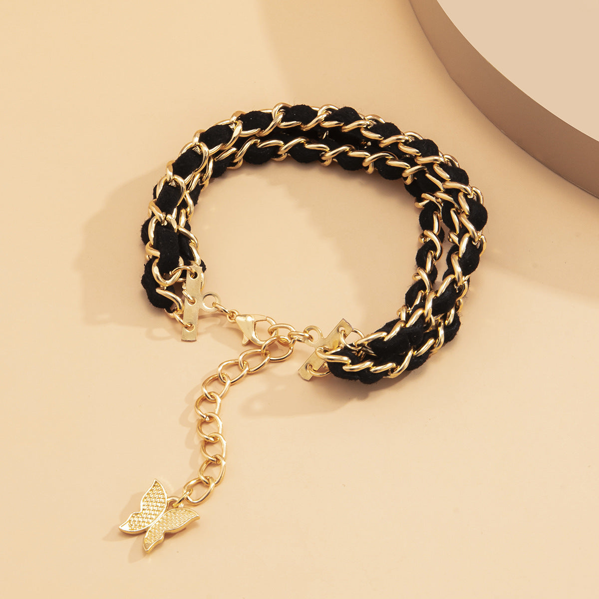Womens Layered Alloy Chain Geometric Bracelet Gold Finish