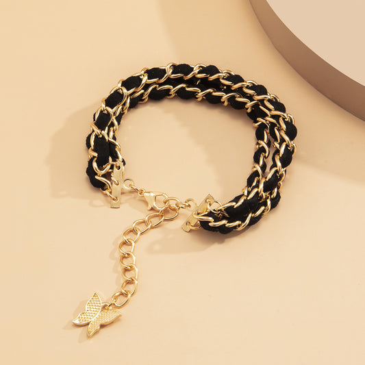 Womens Layered Alloy Chain Geometric Bracelet Gold Finish