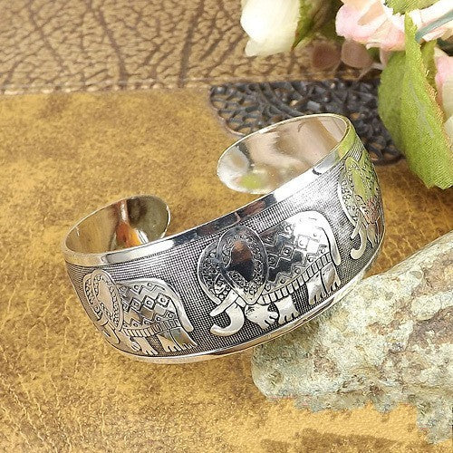 Open Ended Tibetan Silver Bracelet With Gemstone Inlay