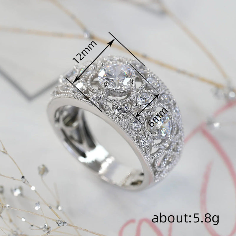 Retro Hollow Design Copper Zircon Ring For Women White Gold Tone Circle Jewelry Size 6 7 8 9 10 Timeless Style