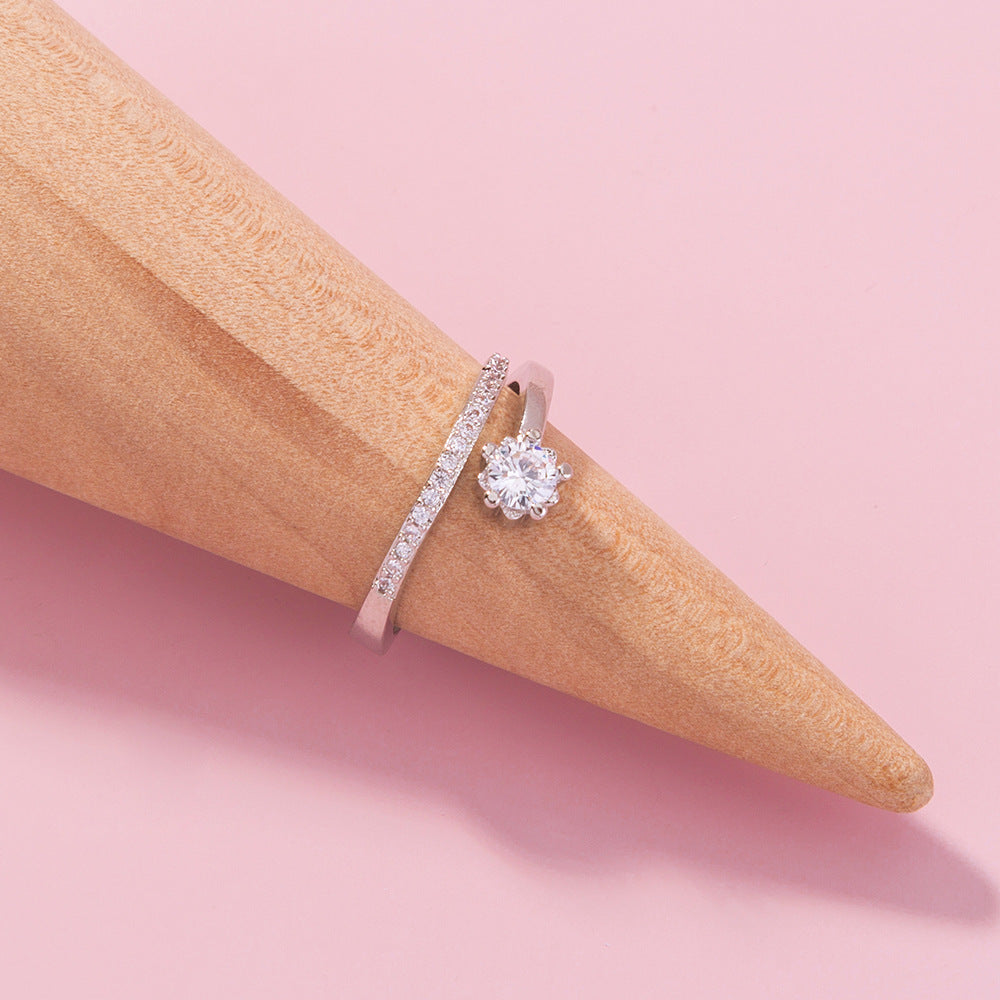 Ladies Adjustable Copper Ring With Zircon Accent Shiny Fashion Jewelry Below 20cm Circumference For Daily Wear