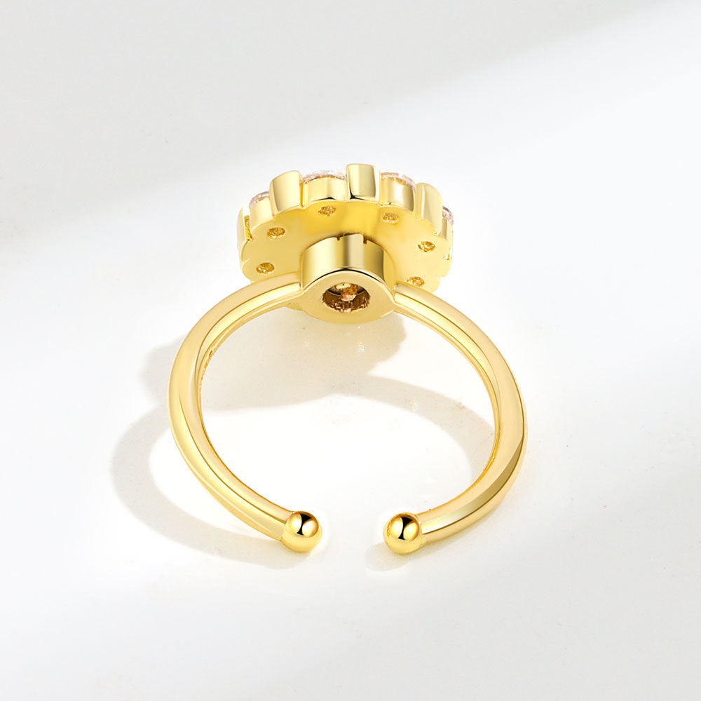 Womens Adjustable Ring With Rotating Zircon Pearl Inlaid Copper Band 13mm Gem Jewelry Fashion Elegant Timeless Piece