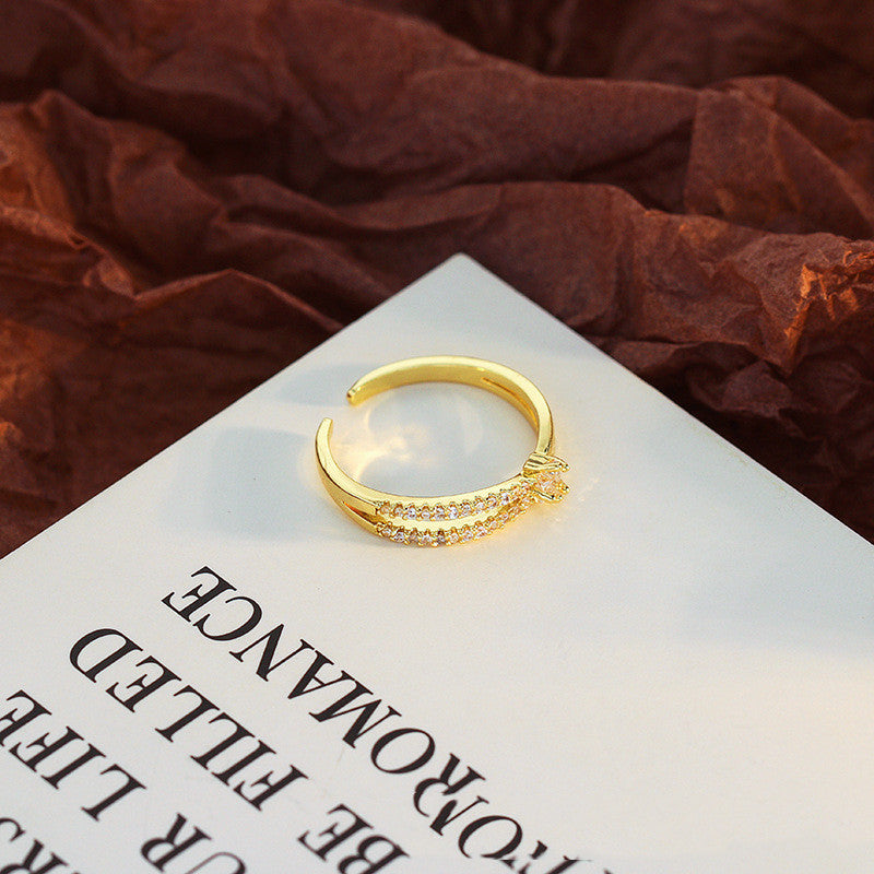 Gold Plated Copper Geometric Ring With Artificial Gemstones For Women Fashion Index Finger Ring Individually Packed