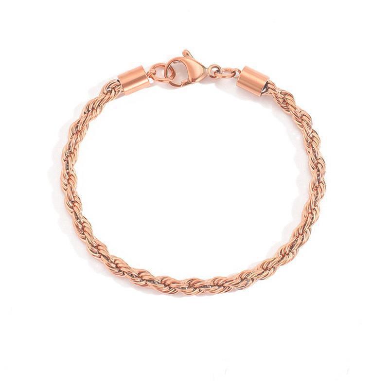 Unisex Stainless Steel Fried Dough Twist Chain Bracelet Electroplated Finish Jewelry Everyday Wear Gold Plated