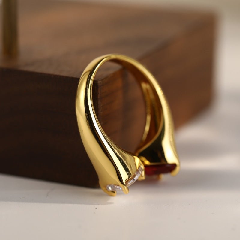 Geometric Zircon Rings For Women Asymmetrical Openings Copper Rings Retro Personality Electroplating Statement