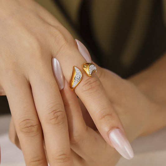 Geometric Titanium Steel Ring With Rhinestone Inlay Electroplated Fashion Jewelry Gift For Her Elegant Accessory