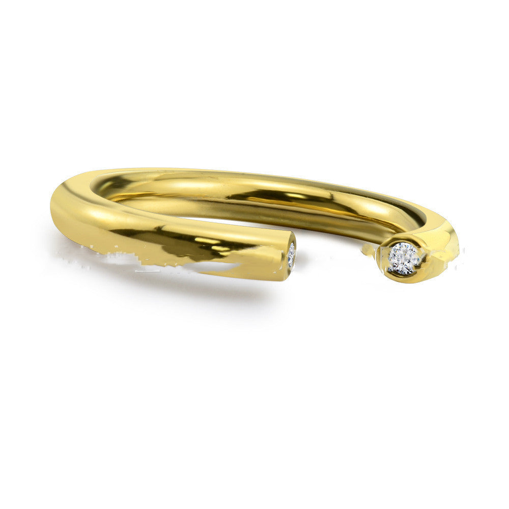 Simple Titanium Steel Ring With Gold Inlay And Diamond Accent For Sizes Six Seven Eight Nine Ten For Daily Use