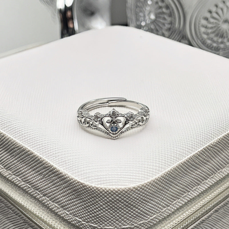 Open End Zircon Ring Copper With Crown Geometric Inlay Irregular Folding Element Ring For Her Elegant Gift Set