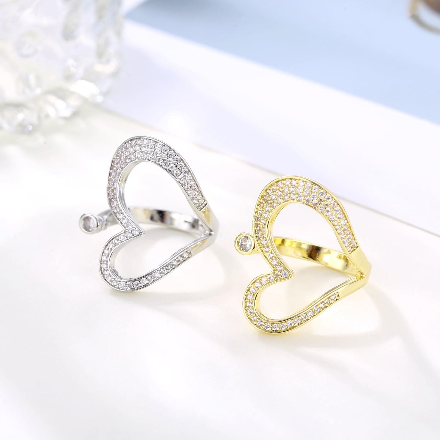 Hollowed Heart Shape Opening Ring For Women Adjustable Fit Elegant Jewelry Gift For Her Everyday Wear Fashion Gift