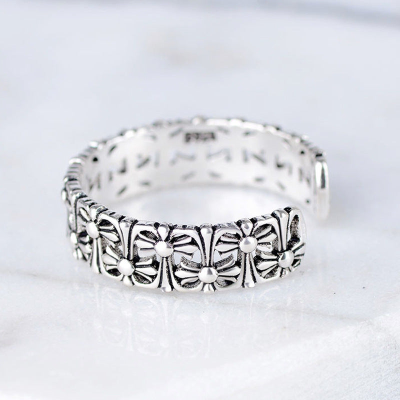 Womens Fashion Cross Ring Vintage Alloy Electroplated Silver Ring Stylish Accessory for Women Everyday Classic