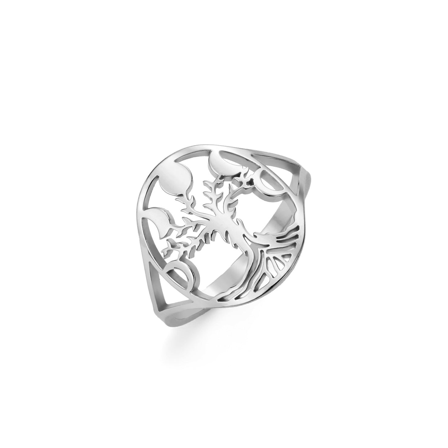 Unisex Stainless Steel Ring 18K Gold Plated Hollow Tree Design Geometric Shape Hip Hop Style Everyday Wearable