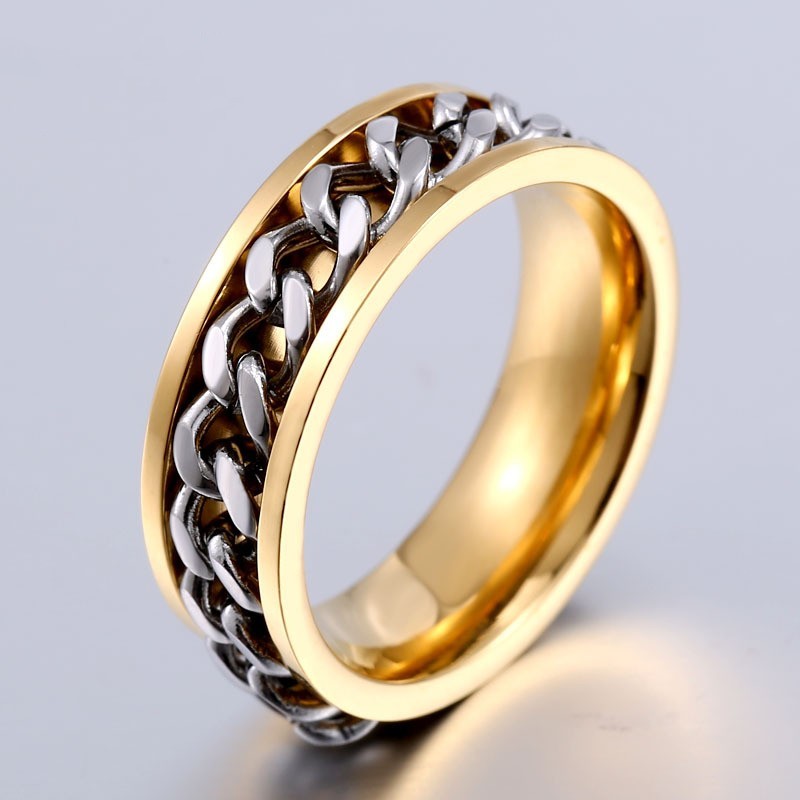 Men Stainless Electroplated Chain Ring Durable Fashion Accessory Modern Minimalist Design Quality Jewelry Band