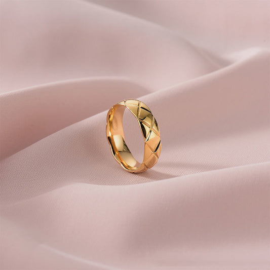 Rhombus Ring Titanium Steel Electroplated Lace Design Silver Gold Rose Gold Finish Unisex Fashion StatementPro