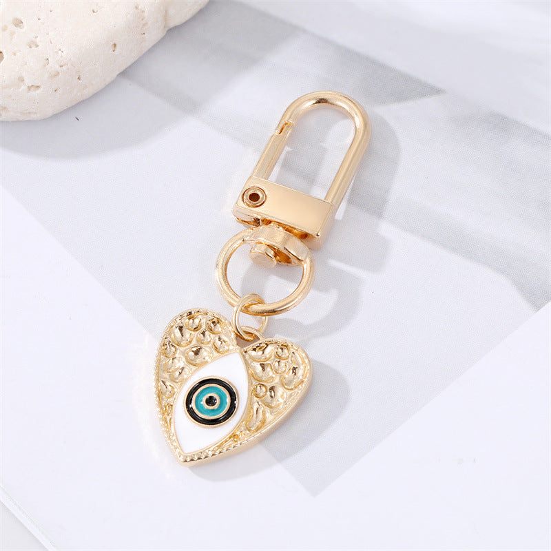 Eye Keychain Pendant Durable Metal Key Chain With Love Heart Design Carved Oil Dripping Decoration Extra Shine
