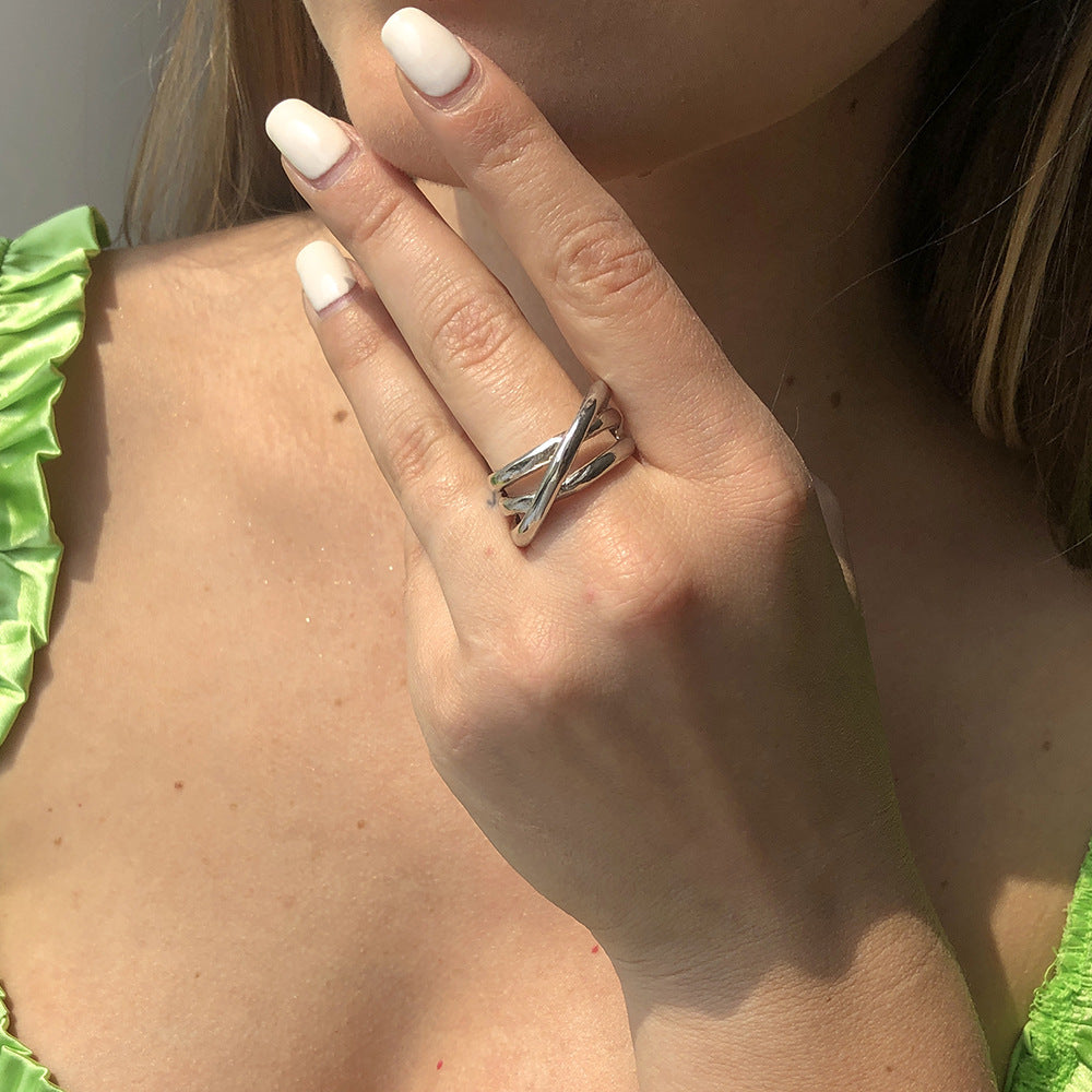 Womens Geometric Rings Multi Layer Alloy Ring European American Electroplated Individually Packed Gold Shimmer