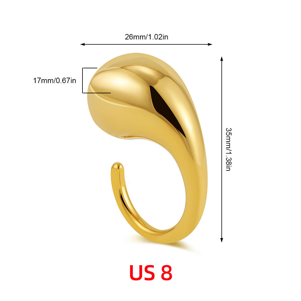 Elegant Water Drop Ring in Gold Tone Stainless Steel for Women Old Money Style Jewelry Elegant Sparkling Style