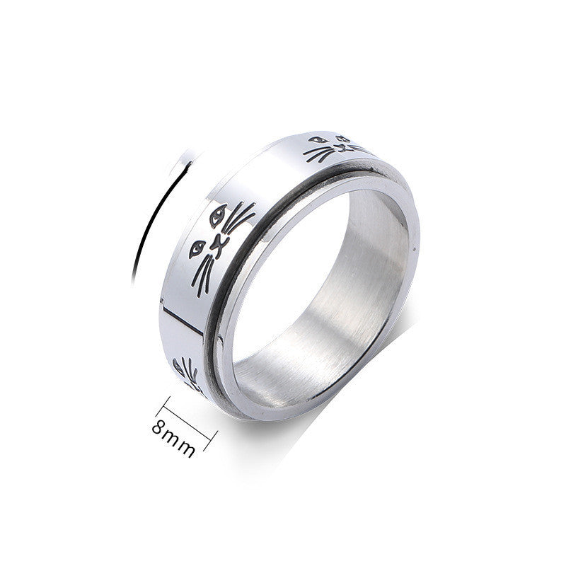 Unisex Stainless Steel Ring With Rotating Cat Face Design And Geometry Metal Elements Silver Gold And Cat Face