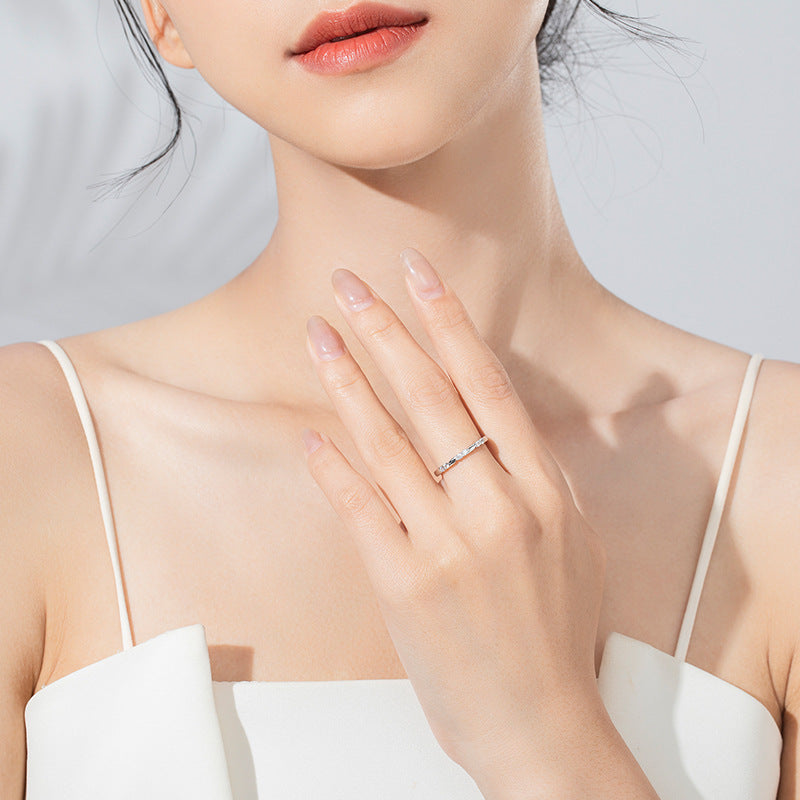 925 Sterling Silver Ring For Women Geometric Design With Zircon Line Band Classic Fashion Jewelry For Her Chic