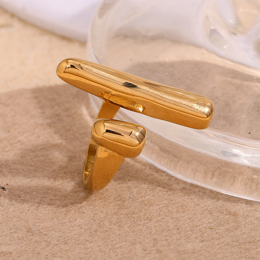 Women's Stainless Steel Open Ring with 18K Gold Plating Geometric Design Fashionable Ring Jewelry for Women Creative Personality Pole Ring