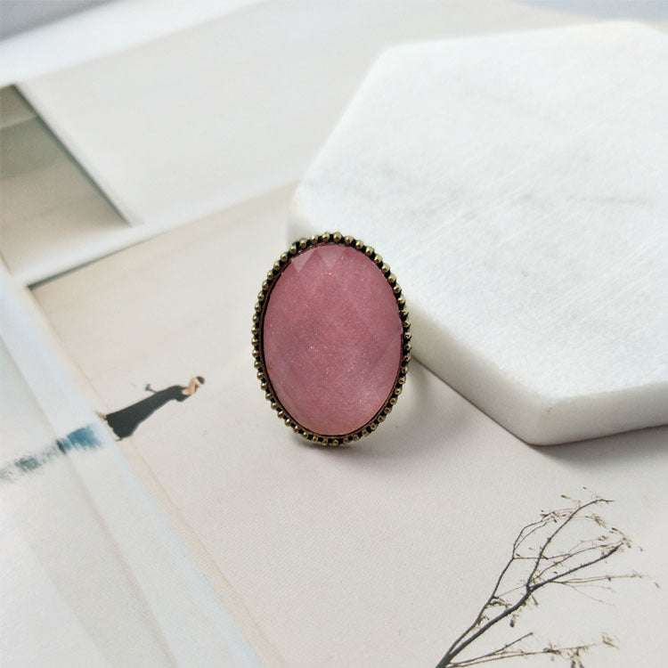 Women Alloy Ring Vintage Oval Cow Pattern Geometric European American Fashion Jewelry Unset Gemstone Ring Chic Lux