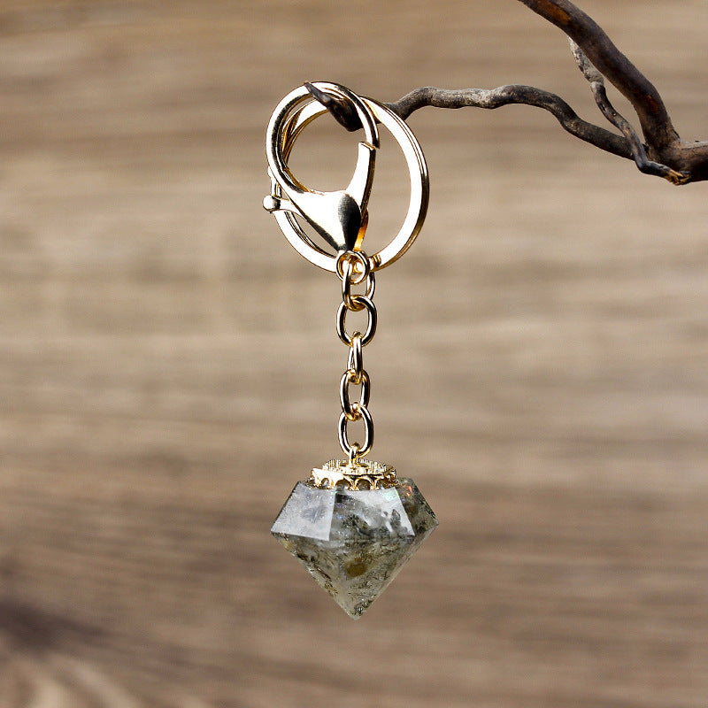 Crystal Gravel Resin Keychain Pendant Modern Design With Tapered Point Handcrafted Natural Stone Accessory Kit