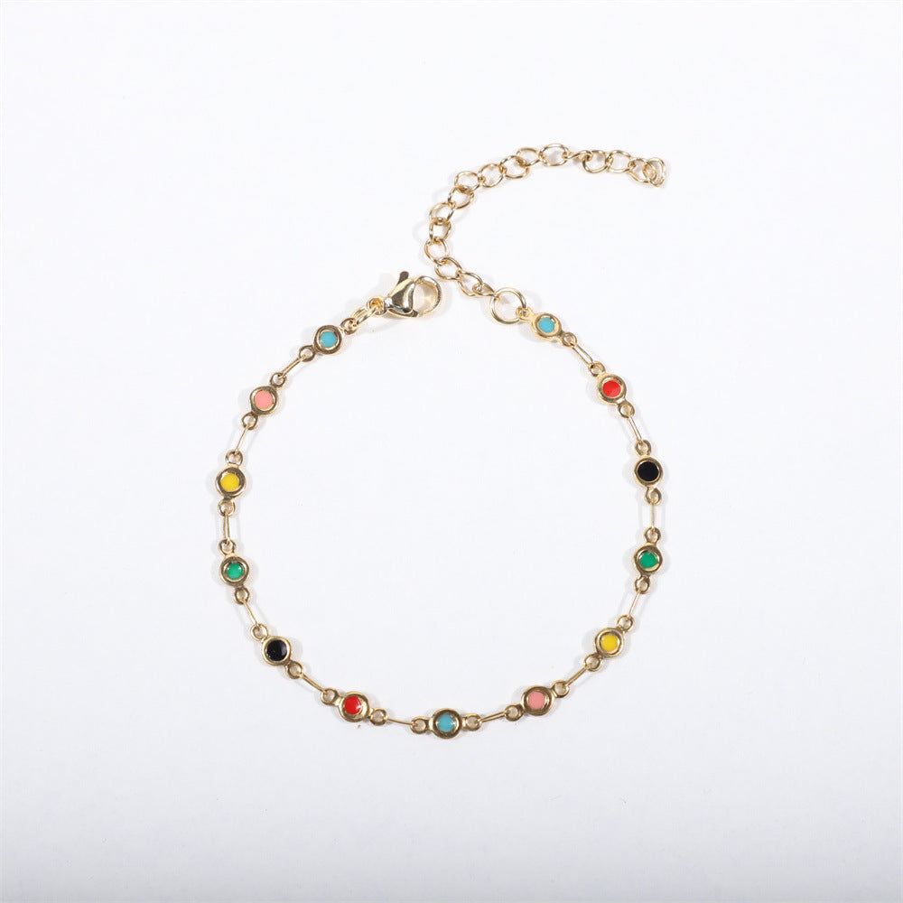 Stainless Steel Bracelet 18K Gold Plated Dripping Chain Geometric Round Element Unisex Jewelry Gift Daily Wear