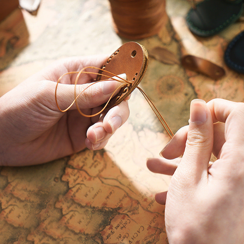 Leather Card Holder With Key Chain Hand Sewn Cowhide Card Bag Hook Closure For Men And Women Plain Design Durable